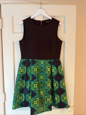 Just...Taylor Black Bodice Dress with Green Patterned Skirt